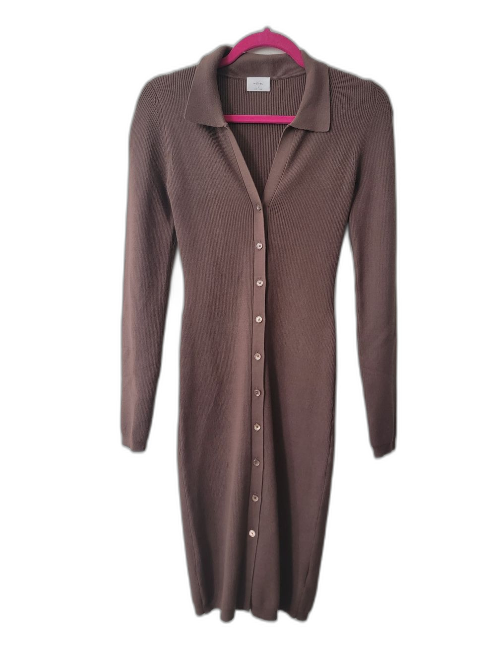 Wilfred Ribbed Knit Long Sleeve Dress Brown Size S